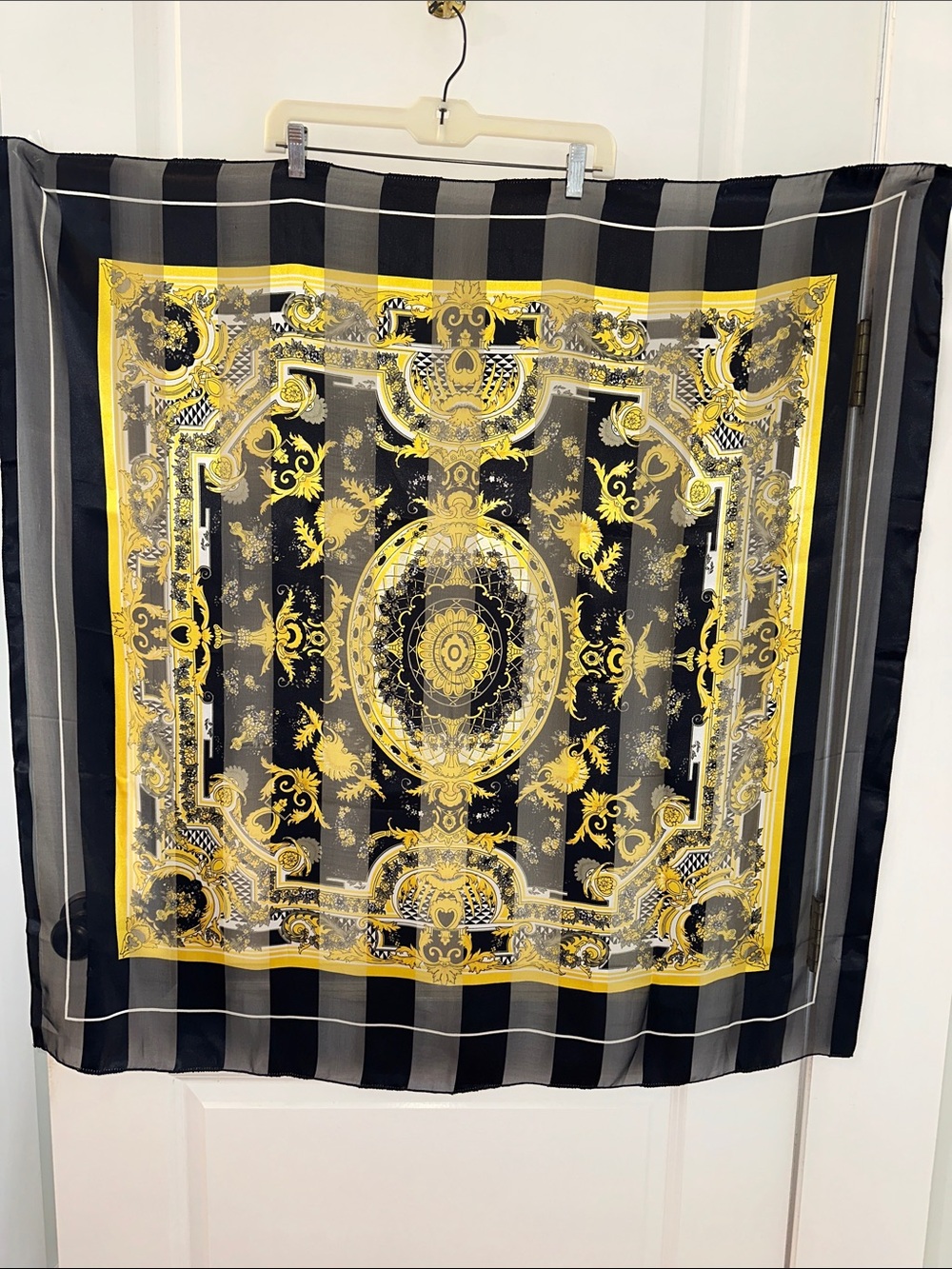Vintage‎ Very Large Black & Yellow Baroque Print Square Polyester Scarf